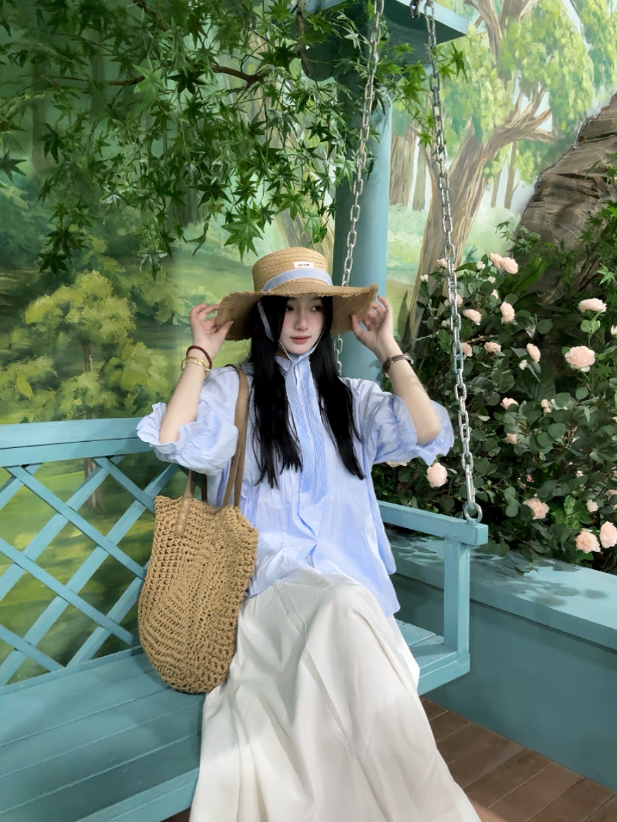 plus Size Women's Blue Bubble  - Korean Style A Line Shirt Dress 评论和价格