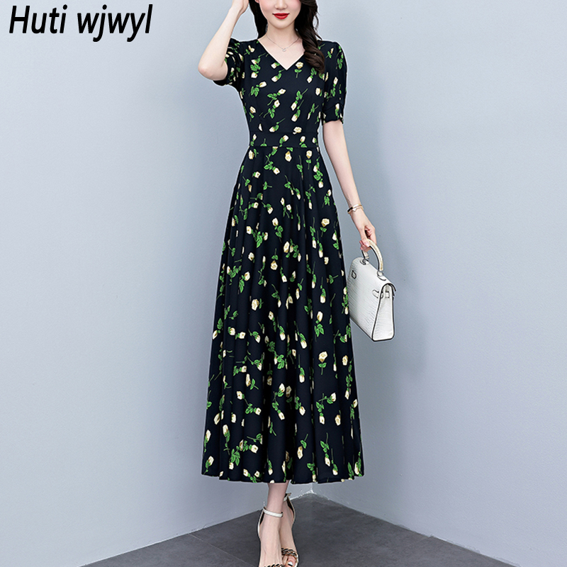 Summer Short Sleeve  Bodycon L - French Vintage Floral Midi Dress 评论和价格