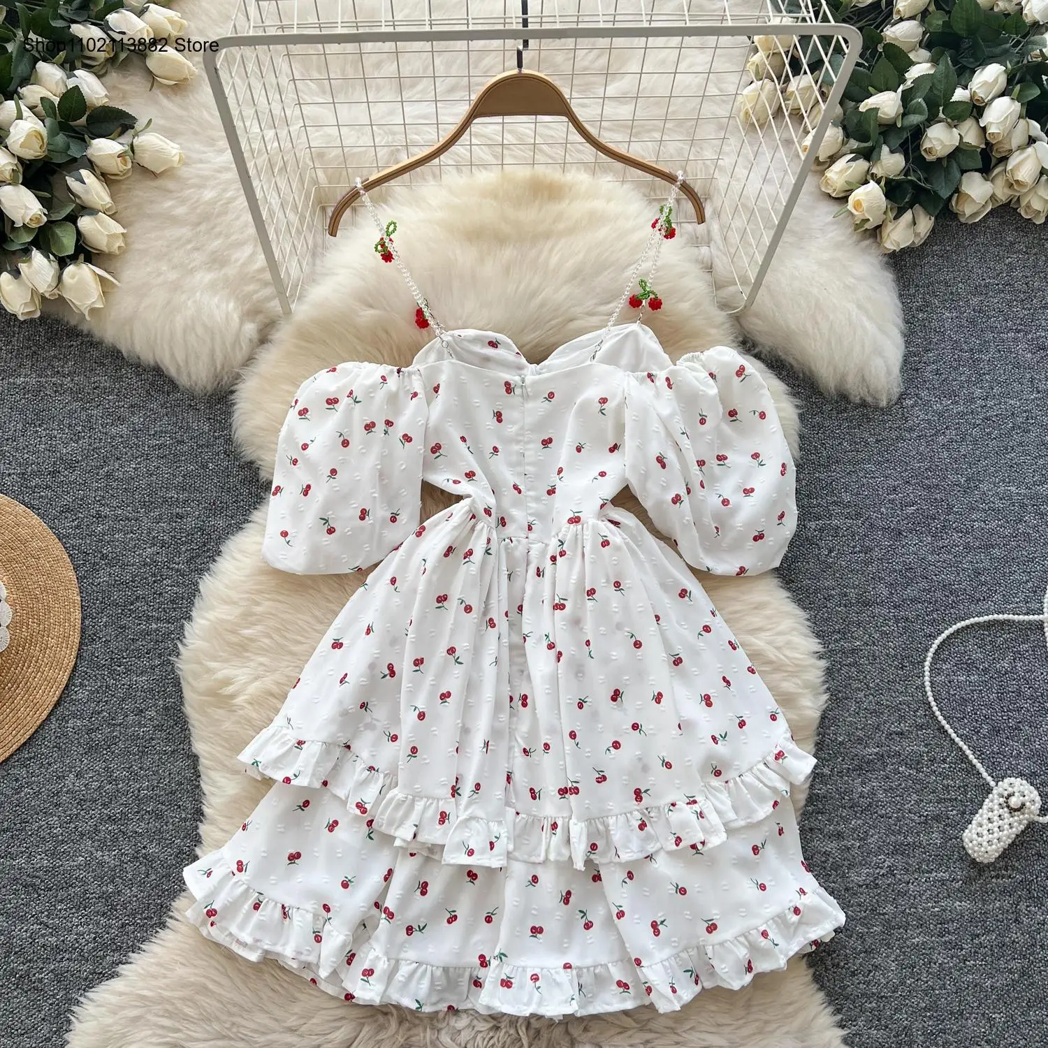 Puff Sleeves Off Shoulder Prin - Off Shoulder Puff Sleeve Sundress 评论和价格