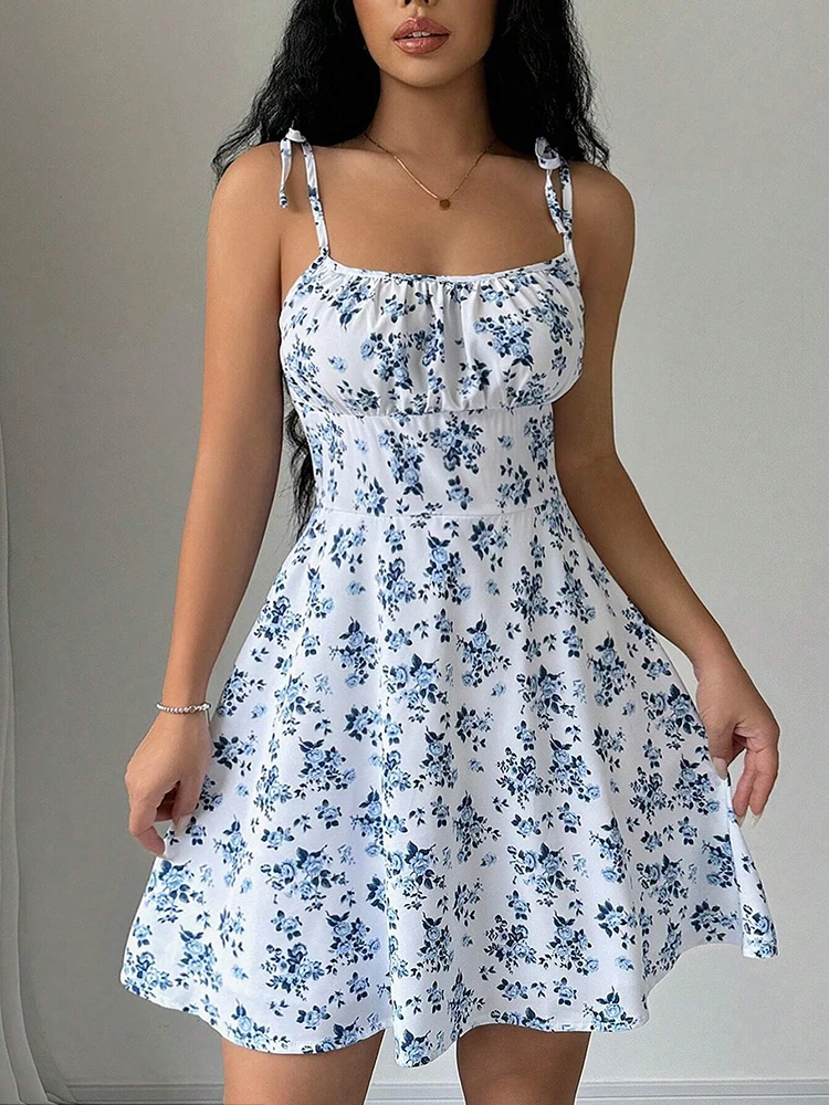 Women's Summer Floral Spaghett - French Vintage Floral Midi Dress 评论和价格