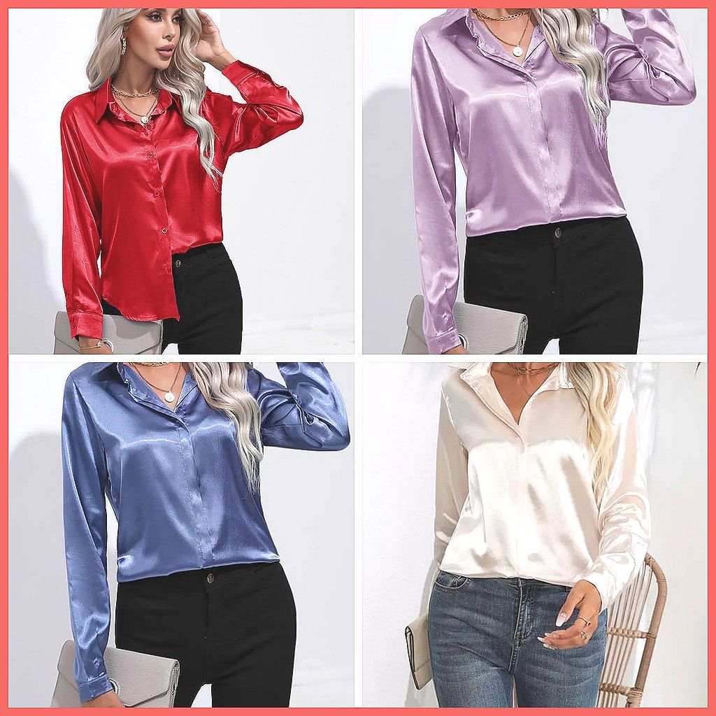 2025 Spring Summer Satin Shirt - Blouses 评论和价格