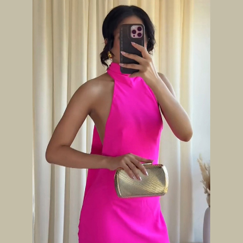 Women Halter Satin Maxi Dress  - Elegant Satin Evening Gown Split 评论和价格
