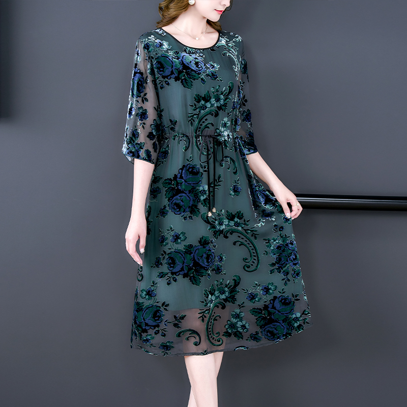 Women Chic Flocking Floral Sil - French Vintage Floral Midi Dress 评论和价格