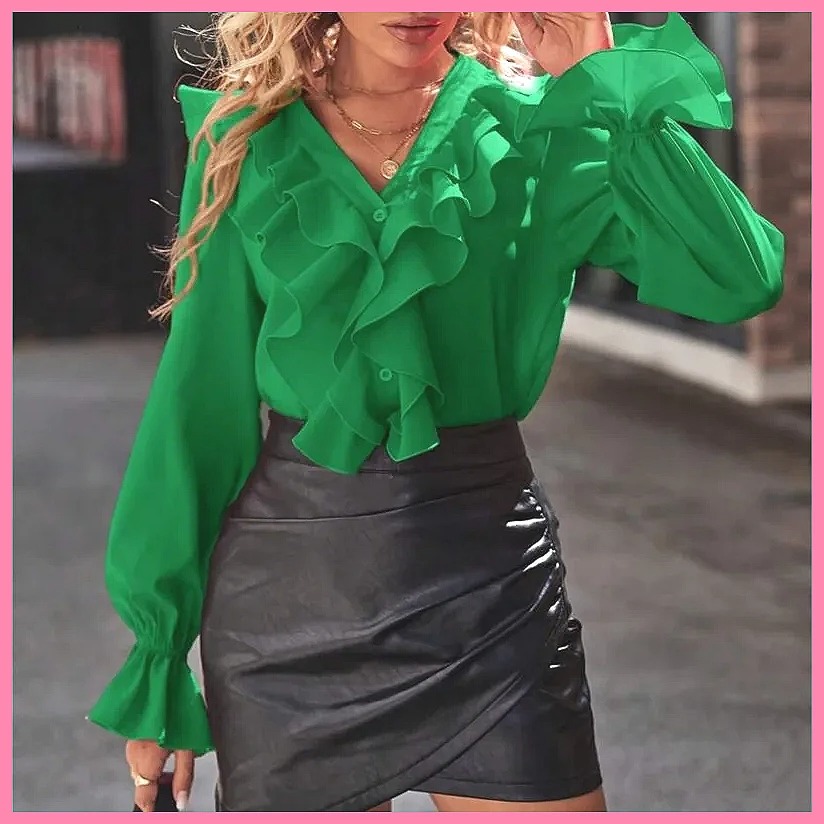 2025 Fashion V-Neck Ruffle Fla - Blouses 评论和价格