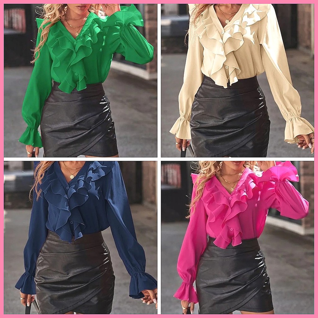 2025 Fashion V-Neck Ruffle Fla - Blouses 评论和价格
