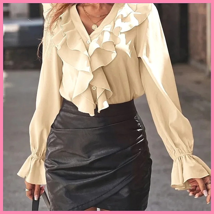 2025 Fashion V-Neck Ruffle Fla - Blouses 评论和价格