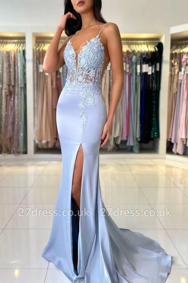 Elegant Mermaid Light Blue Pro - Elegant Satin Evening Gown Split 评论和价格