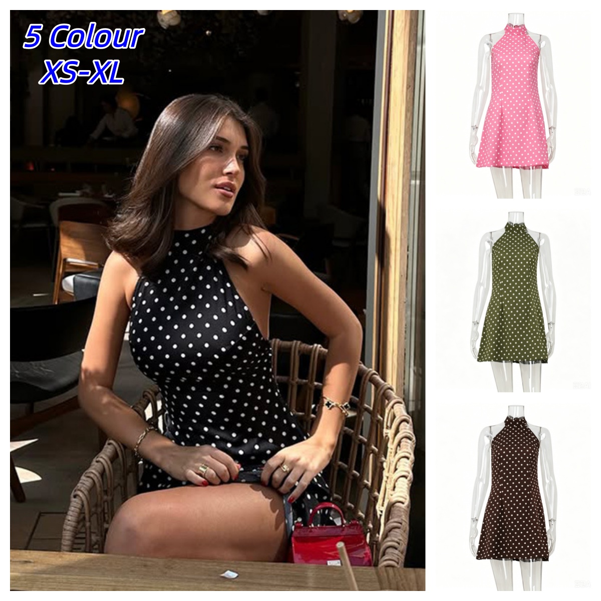 Y2K Sexy Retro Polka Dot Print - Y2K Backless Halter Mini Dress 评论和价格
