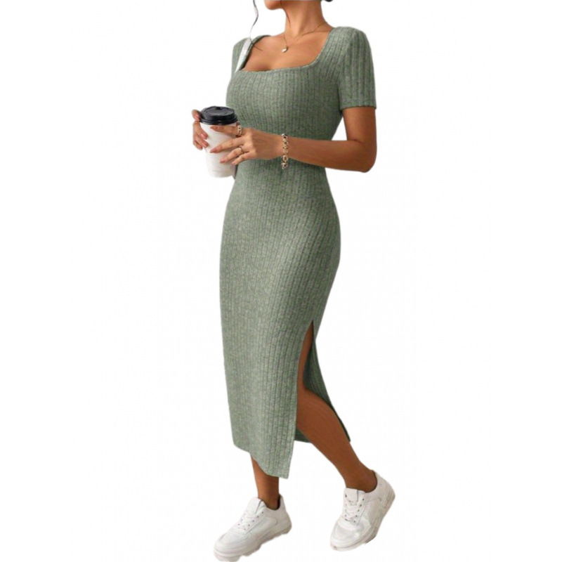 Ropa Para Mujer Vintage Ribbed - Bodycon Long Sleeve Ribbed Dress 评论和价格
