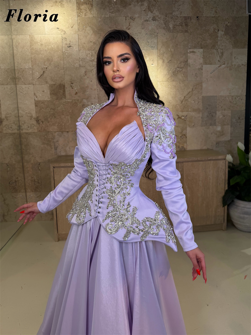 Lilac Elegant Three Pieces Bea - Elegant Satin Evening Gown Split 评论和价格