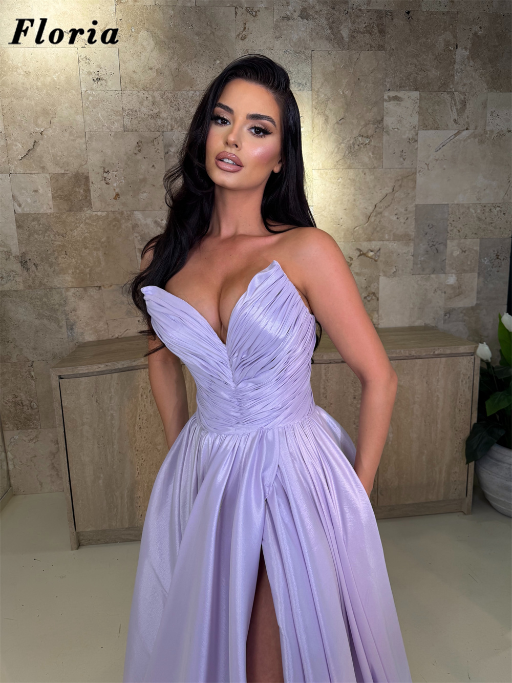 Lilac Elegant Three Pieces Bea - Elegant Satin Evening Gown Split 评论和价格