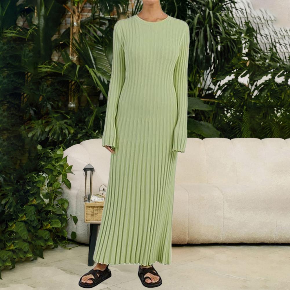 Ribbed Knit Dress Women's Long - Bodycon Long Sleeve Ribbed Dress 评论和价格