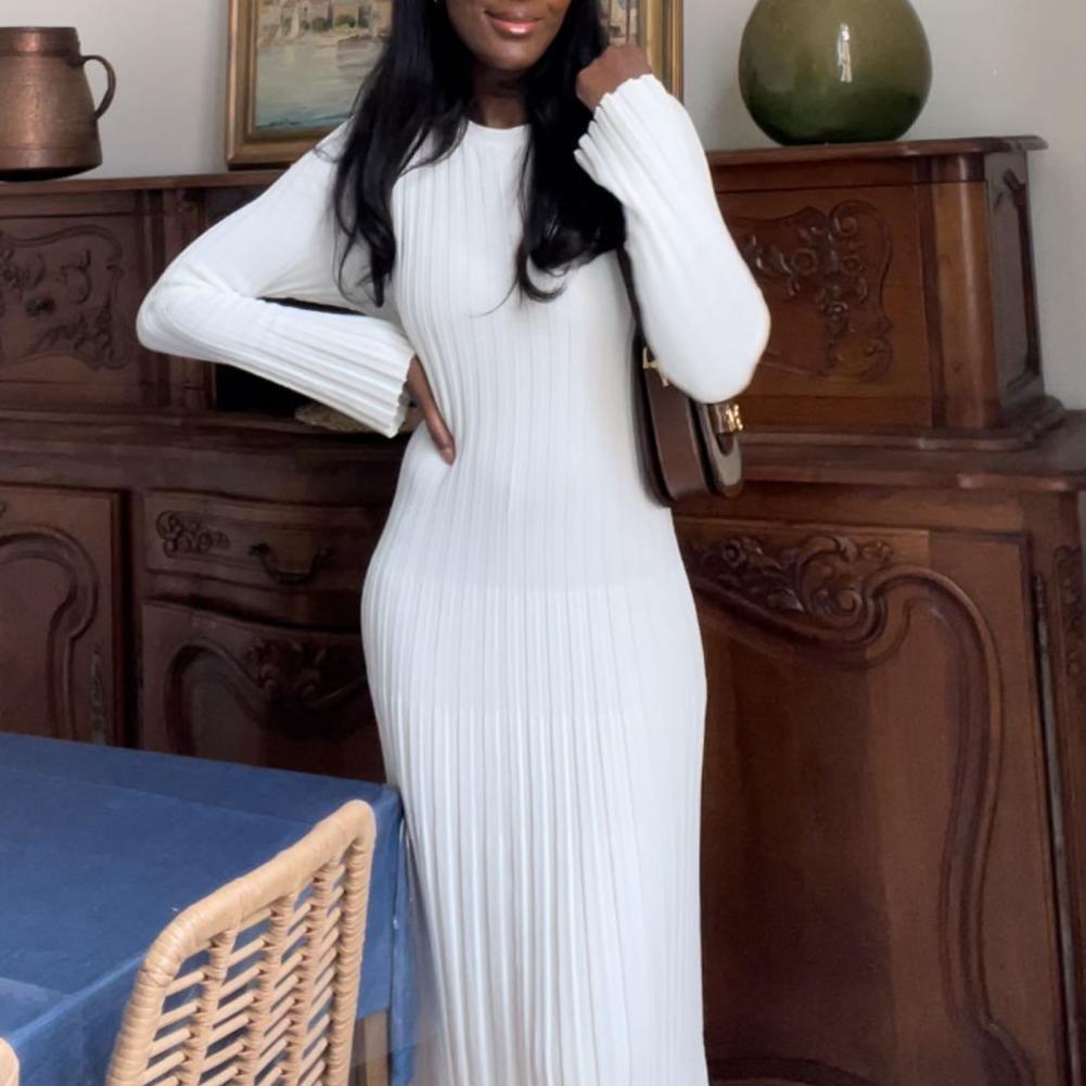 Ribbed Knit Dress Women's Long - Bodycon Long Sleeve Ribbed Dress 评论和价格