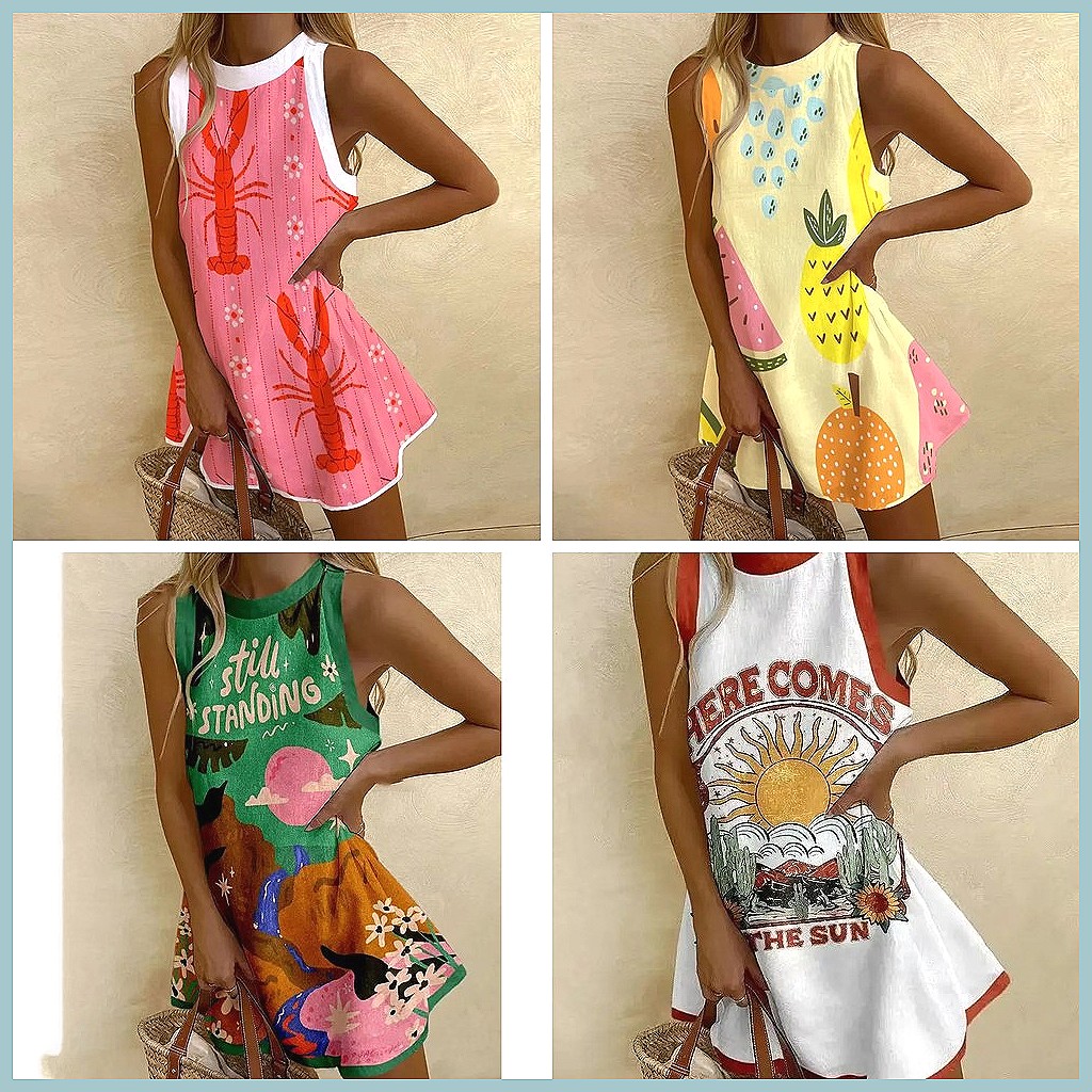 Women's Pineapple Print Sleeve - Dresses 评论和价格