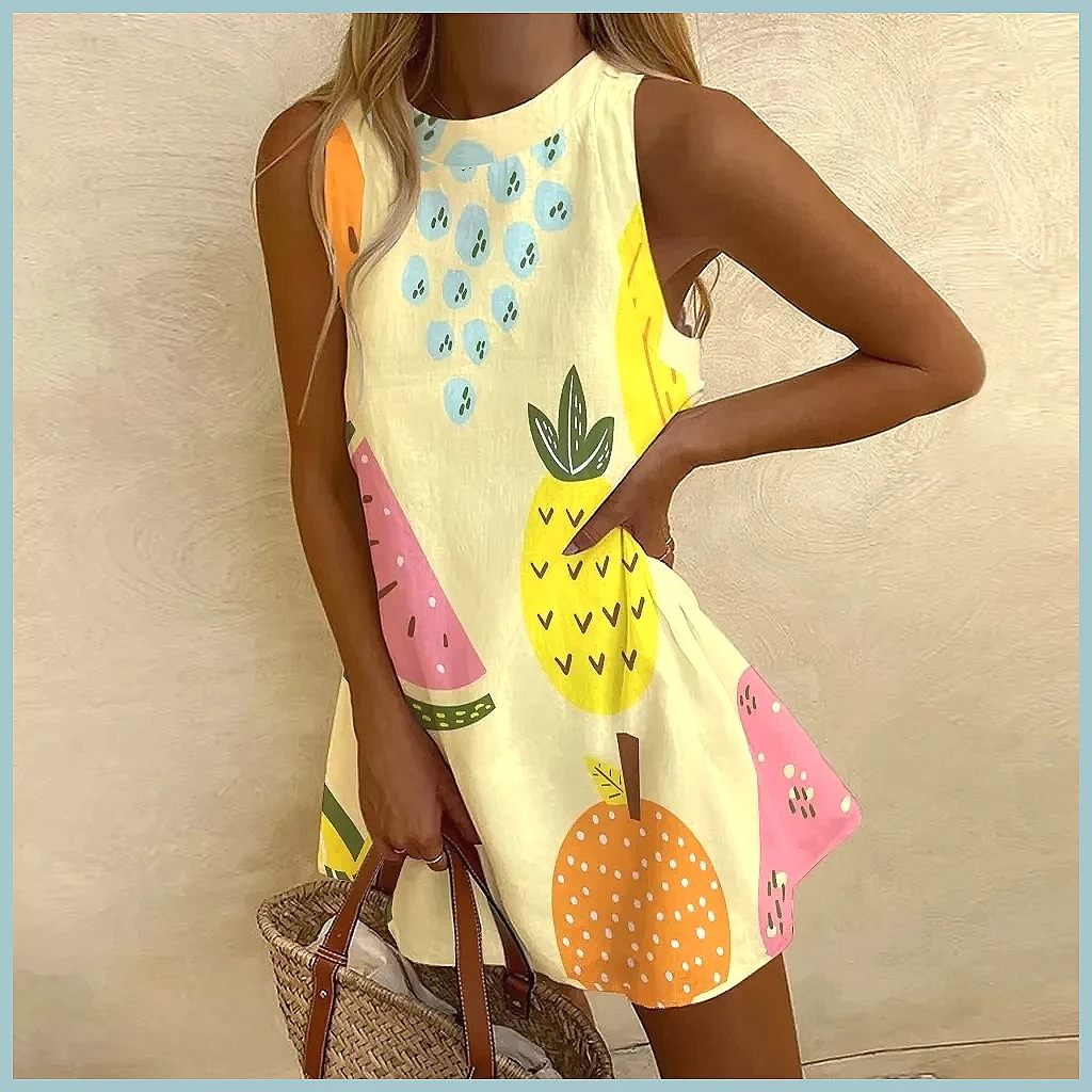 Women's Pineapple Print Sleeve - Dresses 评论和价格