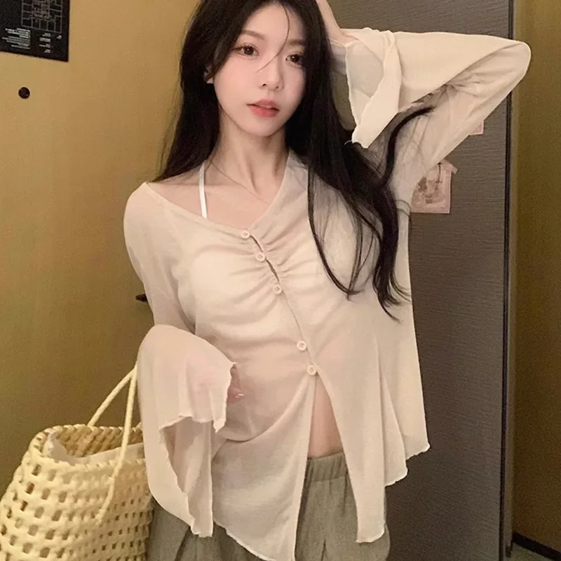 Sheer Flare Sleeve Blouse - Y2 - Blouses 评论和价格