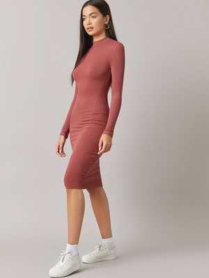 Women's Dusty Rose Ribbed Body - Bodycon Long Sleeve Ribbed Dress 评论和价格