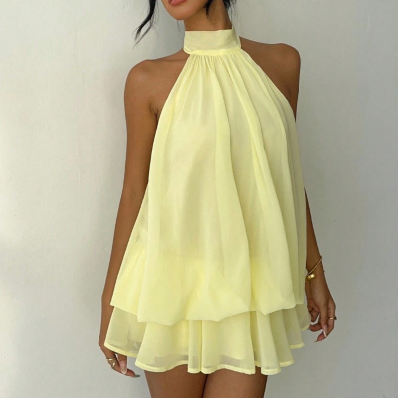 Halter Neck Mini Dress Summer  - Y2K Backless Halter Mini Dress 评论和价格