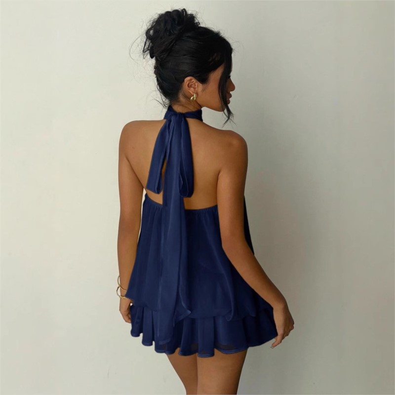 Halter Neck Mini Dress Summer  - Y2K Backless Halter Mini Dress 评论和价格