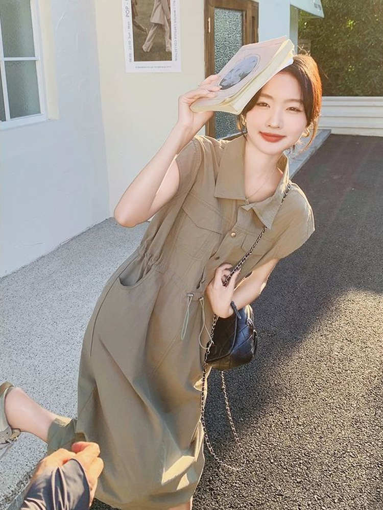 Slimming plus Size Korean Styl - Korean Style A Line Shirt Dress 评论和价格