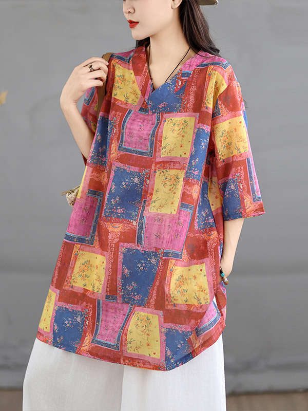 Casual Linen Print Top Vintage - Casual Loose Linen Shirt Dress 评论和价格
