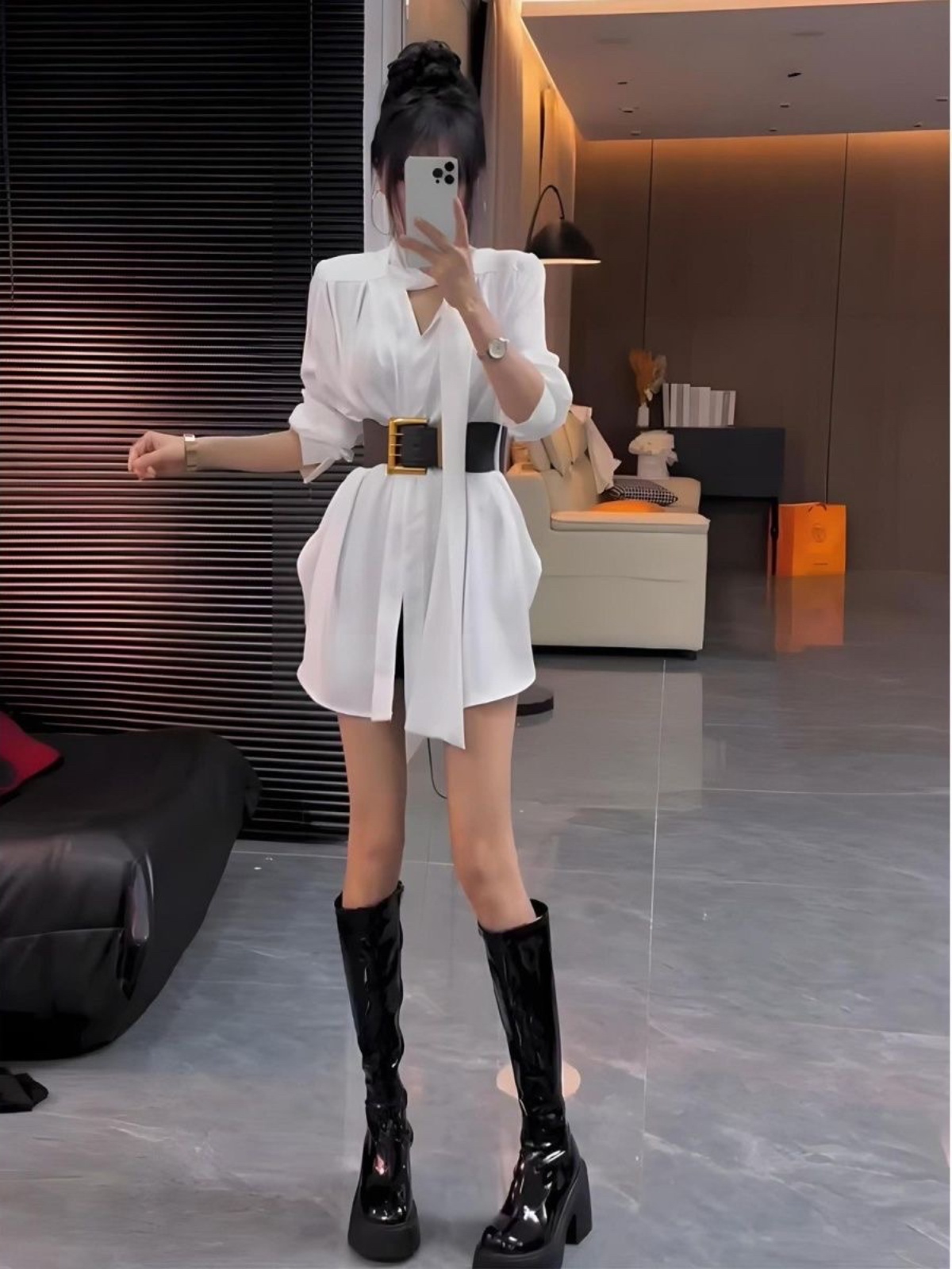 White Silk Shirt Dress Women's - Korean Style A Line Shirt Dress 评论和价格