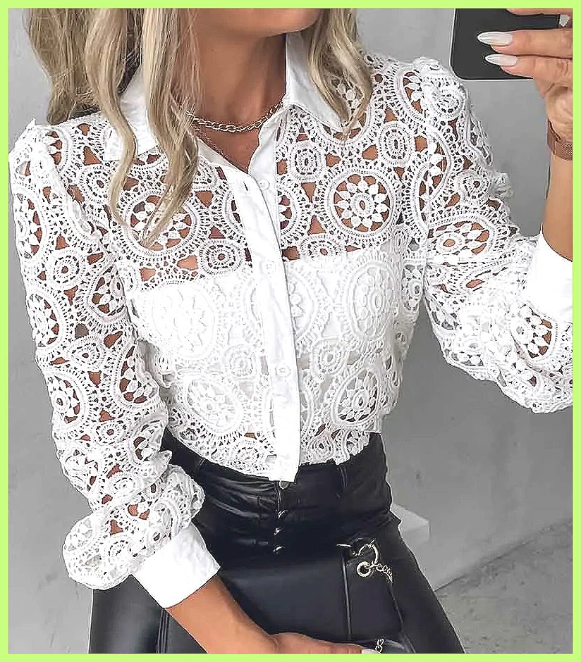 2025 Women's White Lace Shirt, - Blouses 评论和价格