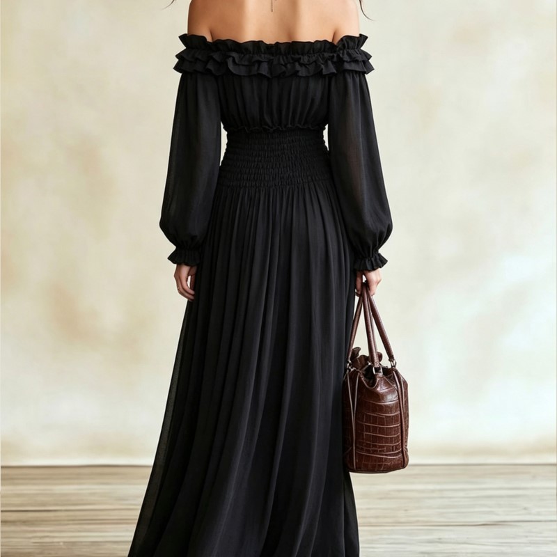 Women Off‑Shoulder Ruffle Maxi - Off Shoulder Puff Sleeve Sundress 评论和价格