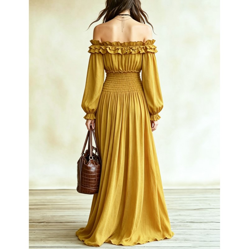 Off Shoulder Fashion Maxi Dres - Off Shoulder Puff Sleeve Sundress 评论和价格