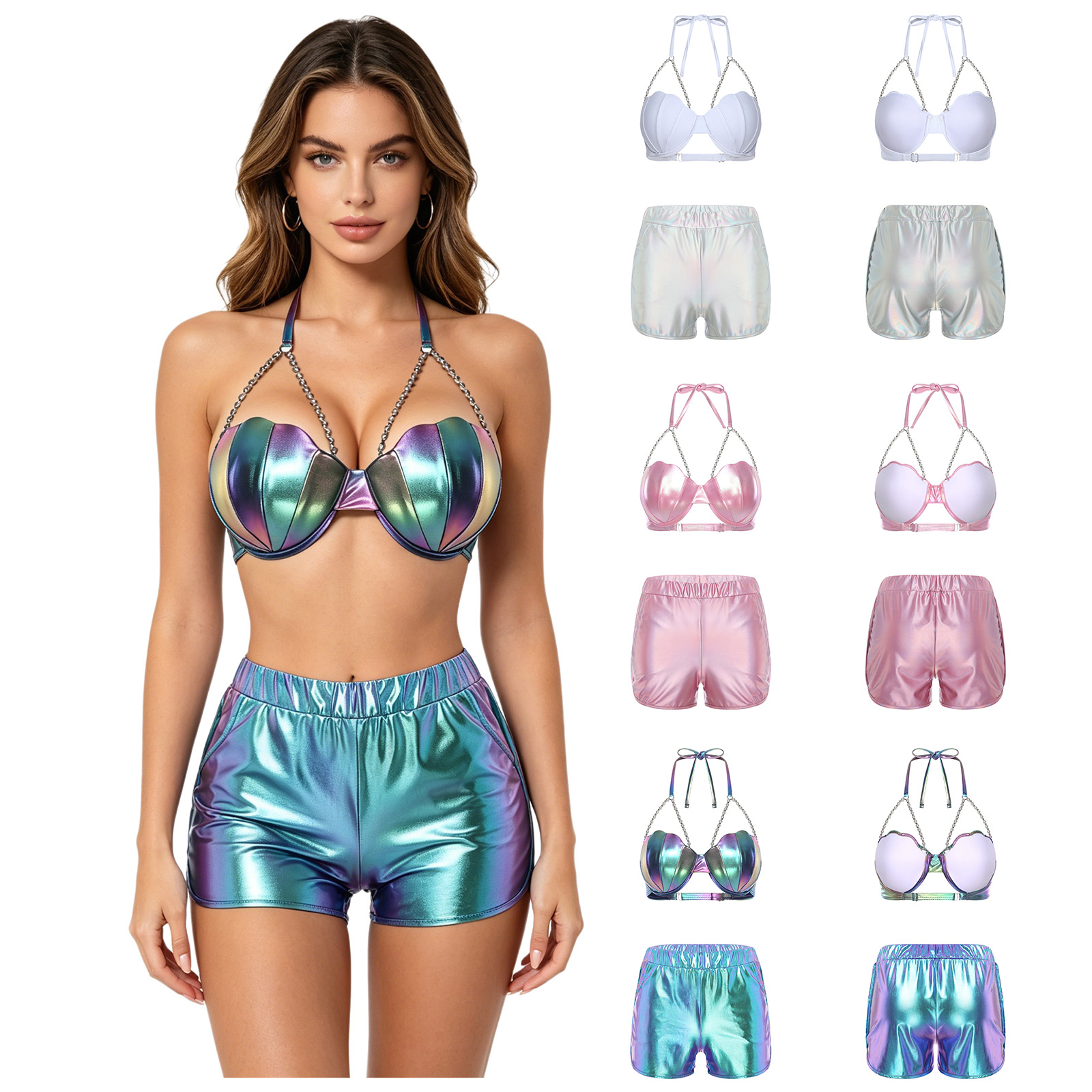 Women Metallic Shiny Swimwear  - Tops 评论和价格