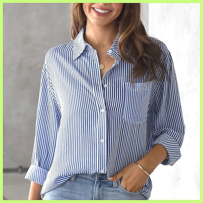 2025 New Striped Oversized Cot - Blouses 评论和价格