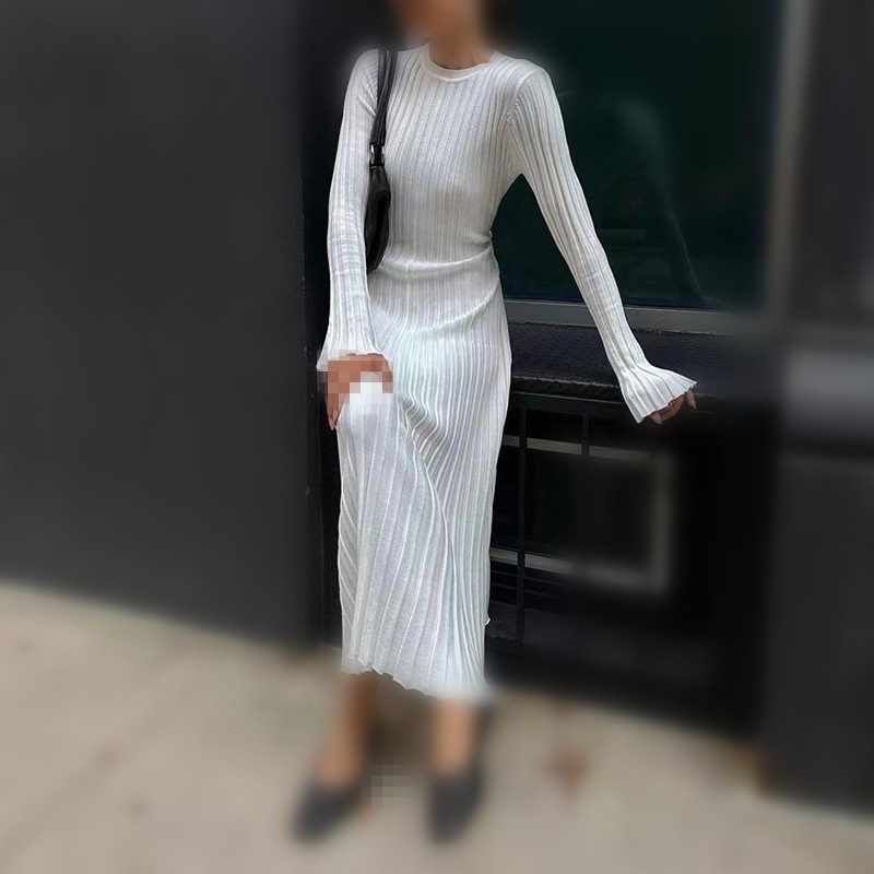 Woman's Autumn V-Neck Knit Ski - Bodycon Long Sleeve Ribbed Dress 评论和价格