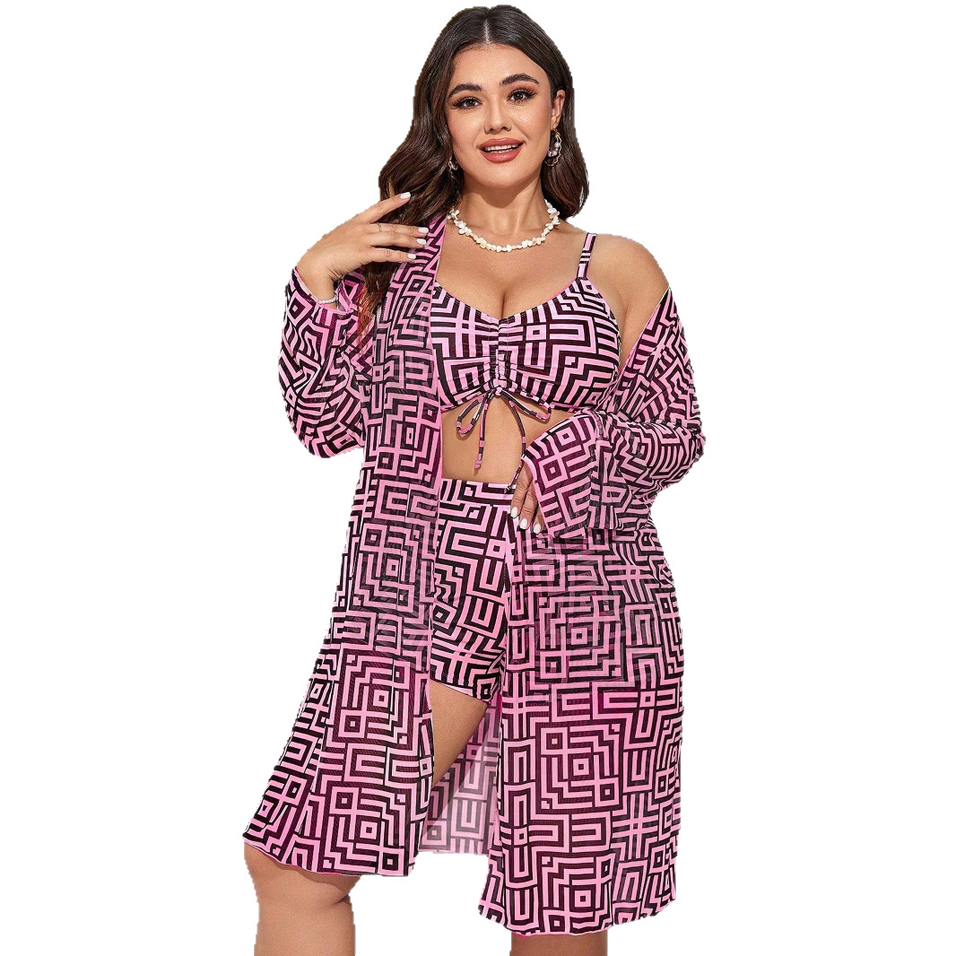 Plus Size 3‑Piece Geometric Pr - Tops 评论和价格