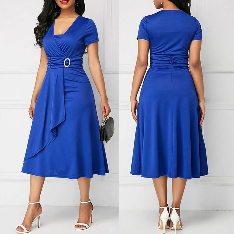 We.Fine Dress Women Solid Colo - French Vintage Floral Midi Dress 评论和价格