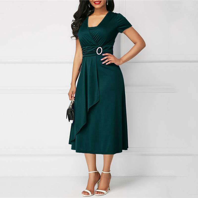 We.Fine Dress Women Solid Colo - French Vintage Floral Midi Dress 评论和价格