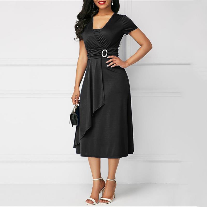 We.Fine Dress Women Solid Colo - French Vintage Floral Midi Dress 评论和价格