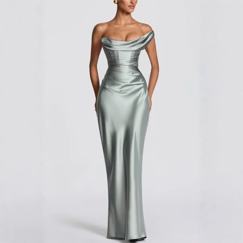 Sexy Slim Satin Dress Elegant  - Elegant Satin Evening Gown Split 评论和价格