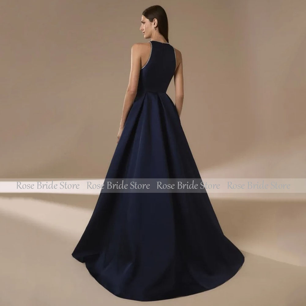 Navy Blue Satin Evening Dresse - Elegant Satin Evening Gown Split 评论和价格
