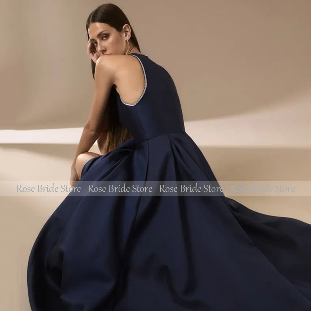 Navy Blue Satin Evening Dresse - Elegant Satin Evening Gown Split 评论和价格