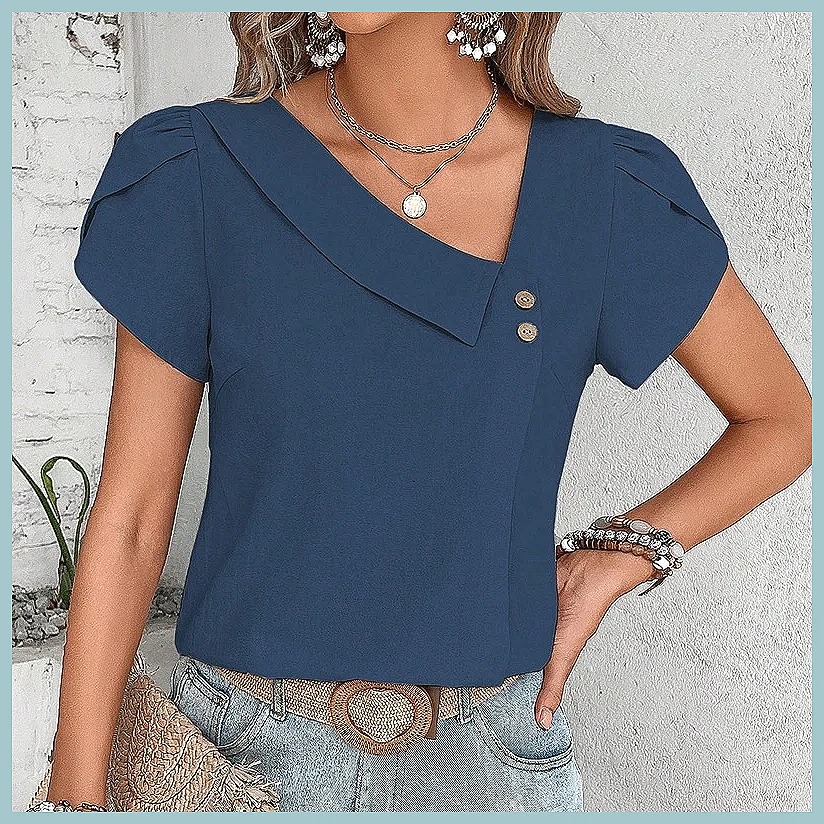 2024 Summer Vintage Solid Colo - Blouses 评论和价格