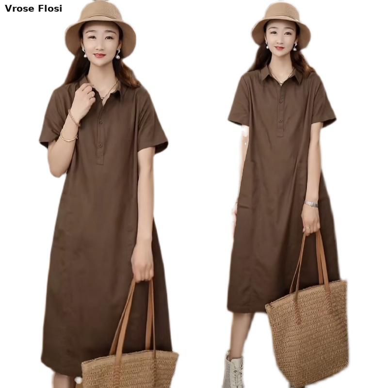 Dress Women's Summer 2024 New  - Casual Loose Linen Shirt Dress 评论和价格