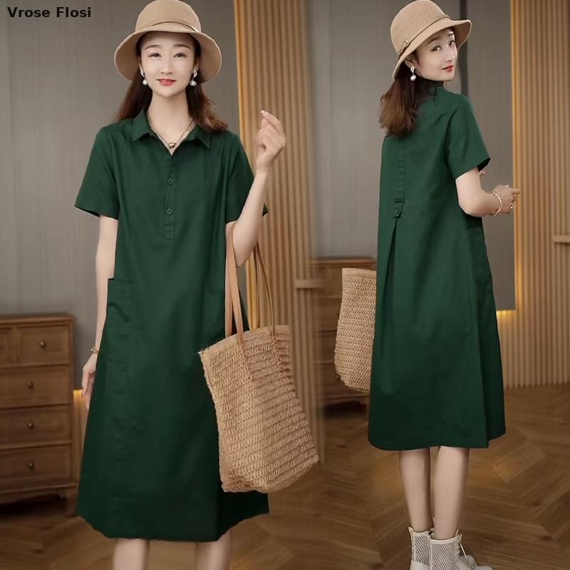 Dress Women's Summer 2024 New  - Casual Loose Linen Shirt Dress 评论和价格