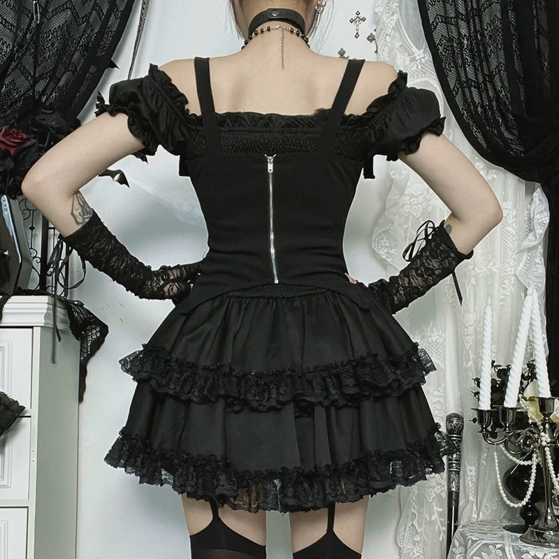 Goth Dark E-girl Kawaii Lace S - Y2K Backless Halter Mini Dress 评论和价格