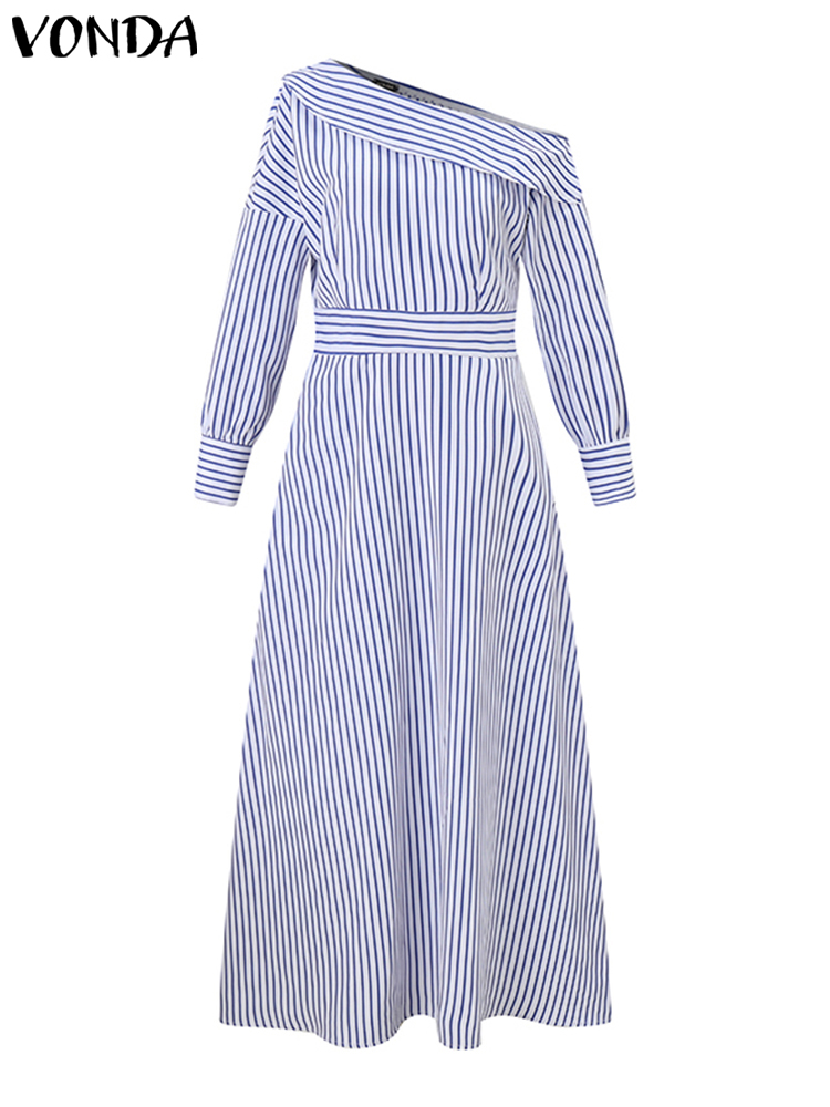 Plus Size 5XL VONDA Elegant Dr - Off Shoulder Puff Sleeve Sundress 评论和价格