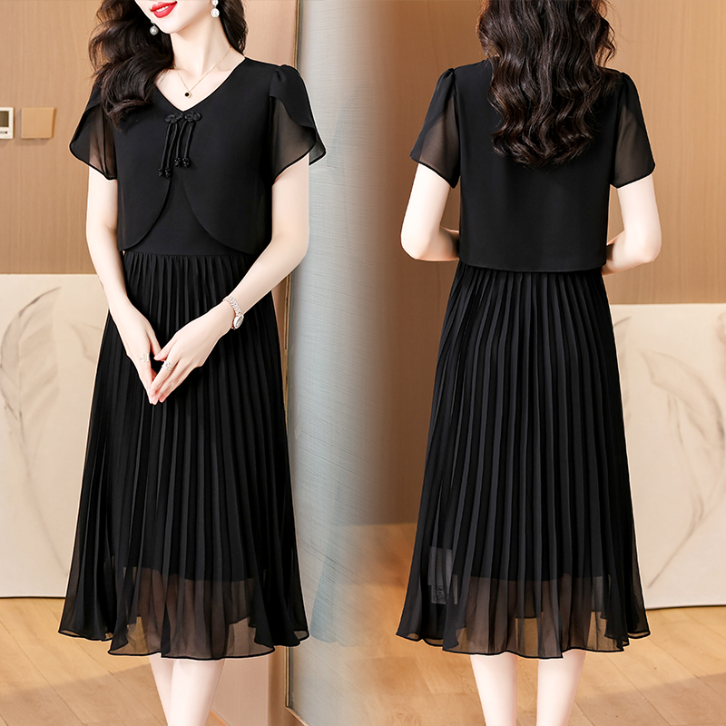 2025 Summer Solid Chiffon Casu - French Vintage Floral Midi Dress 评论和价格